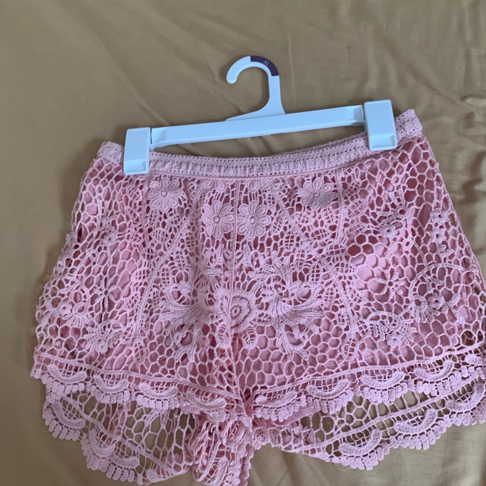 Pink lace shorts
